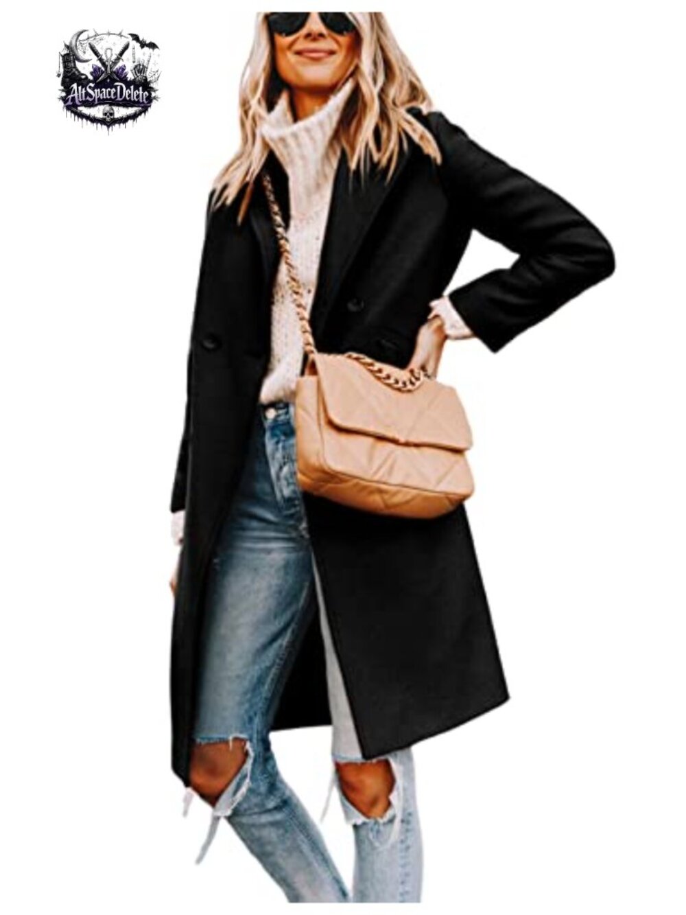 Wool Blend Peacoat Notch Lapel Double-Breasted Knee Length Slim Fit Coat